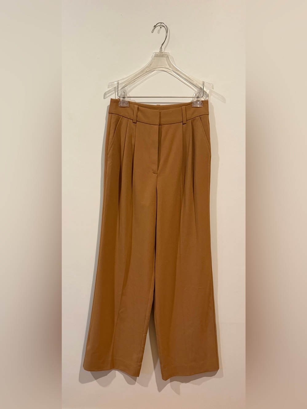 Halogen Wide Leg Trouser Camel Tan Size 4 Pleated Front